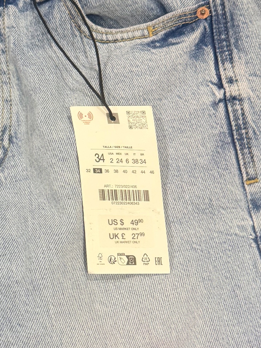 Zara Light Blue Straight Leg Women’s Jeans